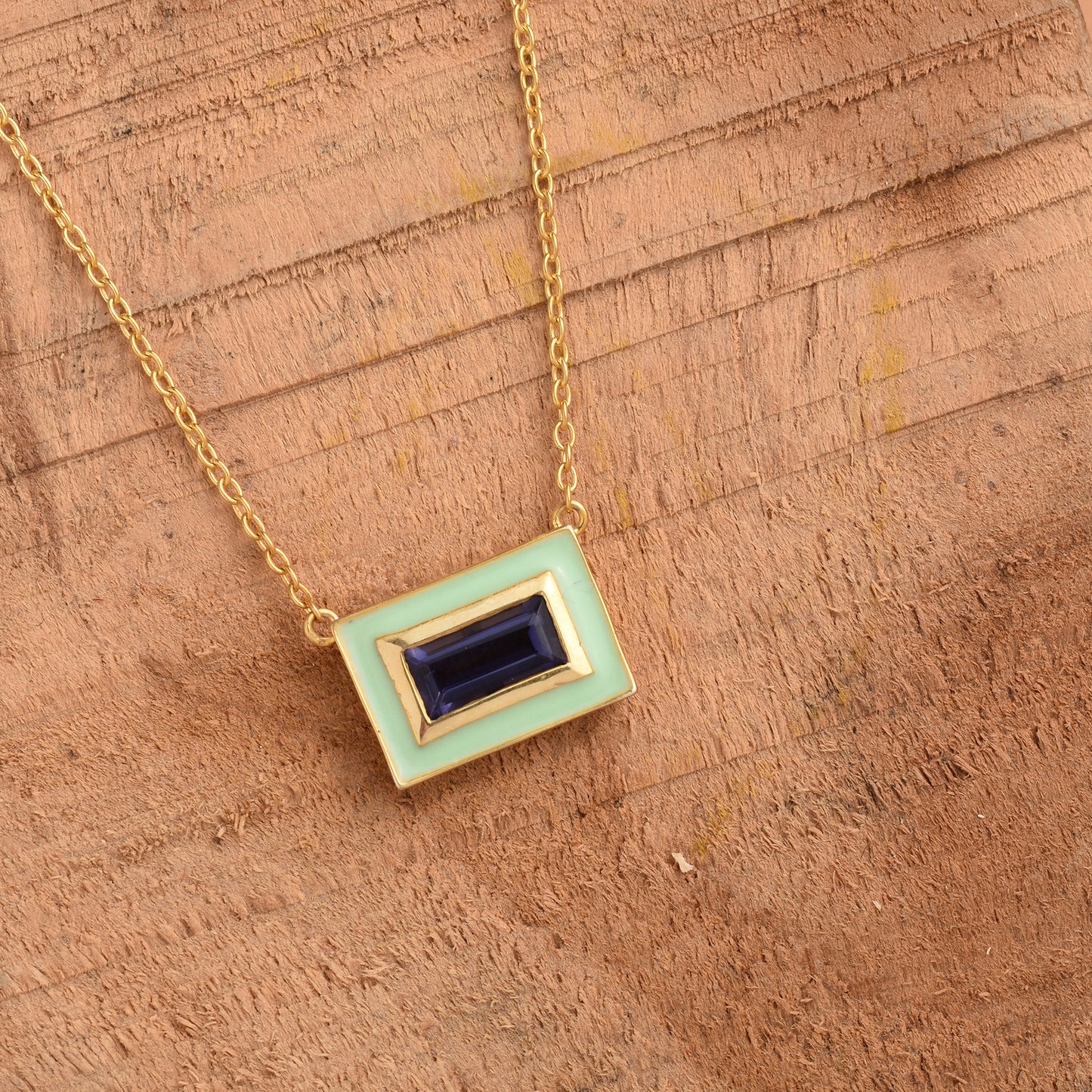 Enamel Iolite Gems Chain Necklace