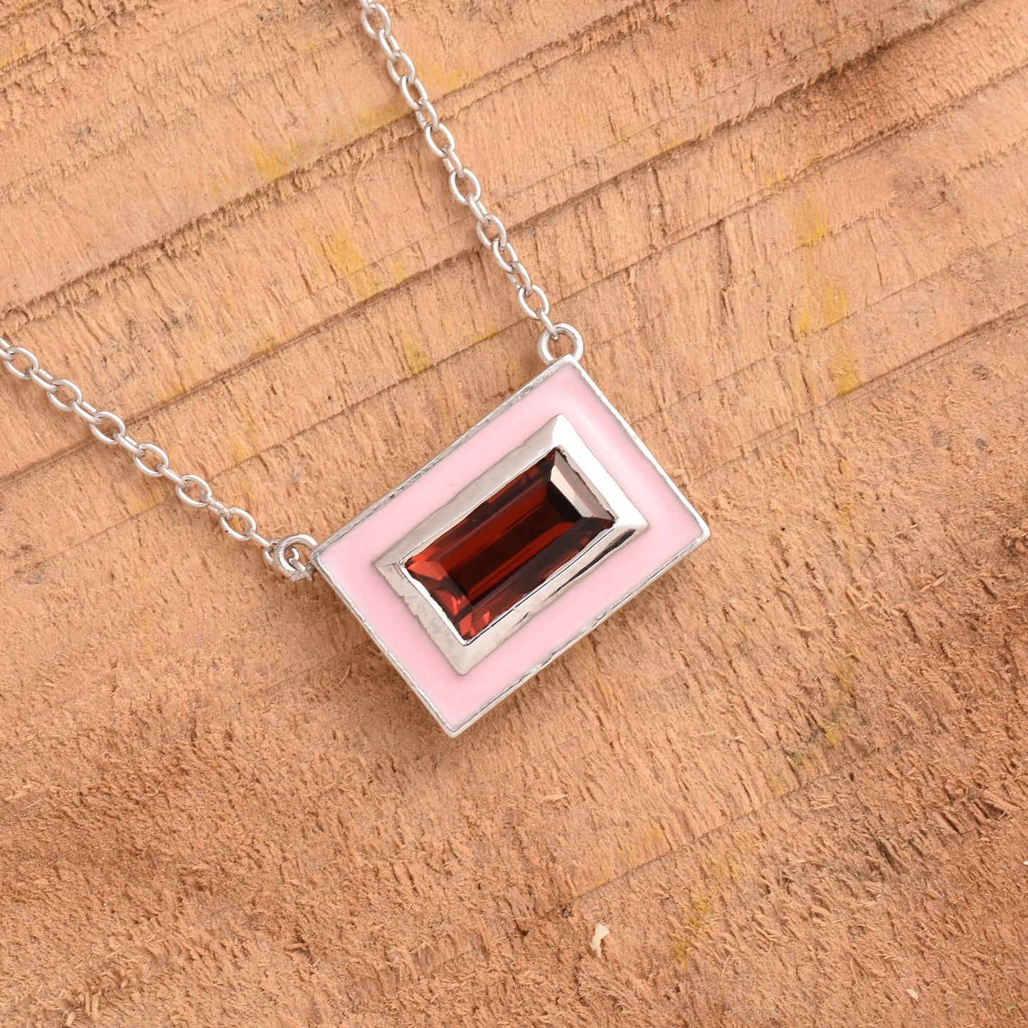 Baguette Garnet Enamel Chain Necklace