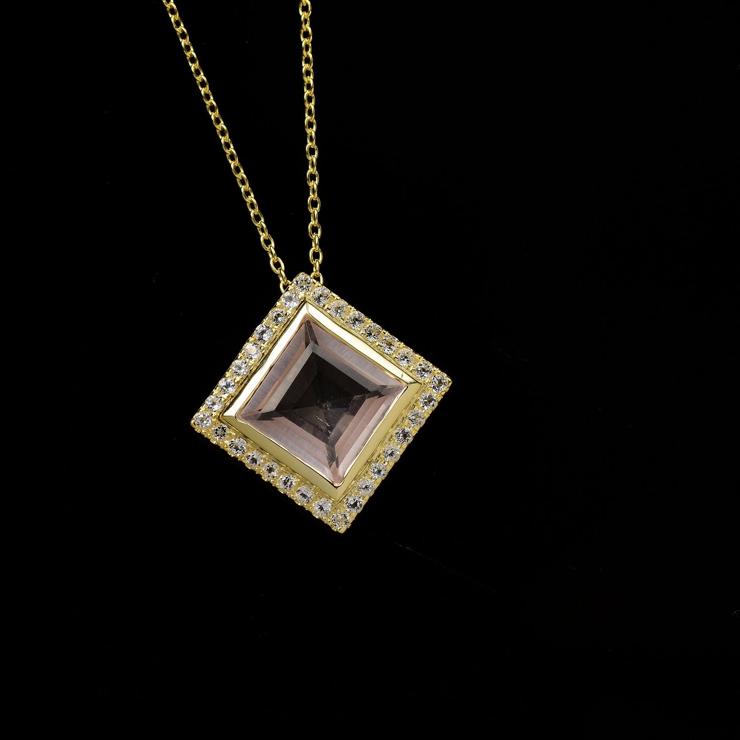 Rose Quartz Gemstone Halo Necklace 925 Silver