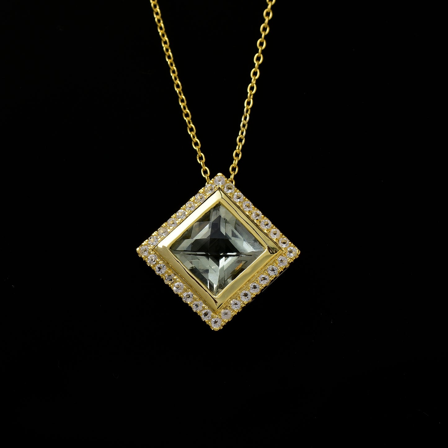 Halo Green Amethyst Gemstone Necklace 925 Silver