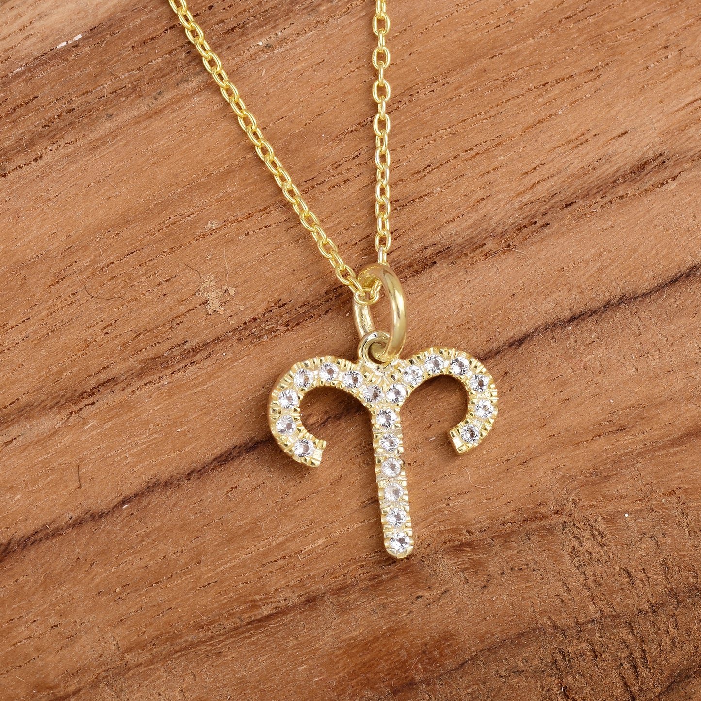 White Topaz Aries Zodiac Sign Necklace