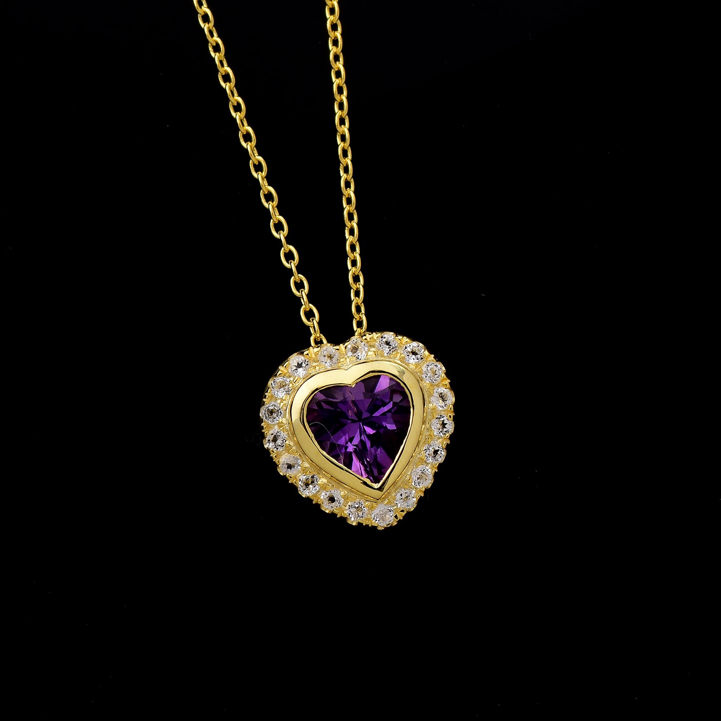 Halo Amethyst Love Heart Chain Necklace