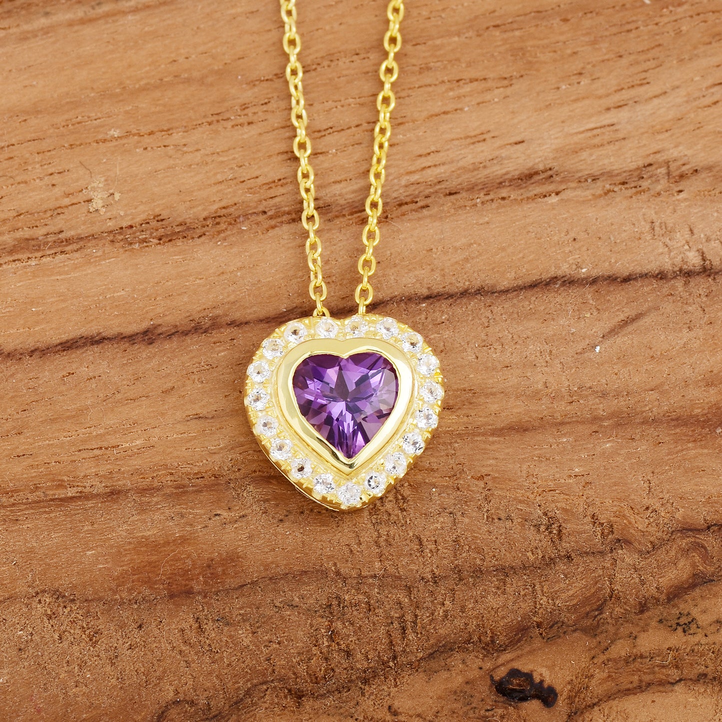 Halo Amethyst Love Heart Chain Necklace