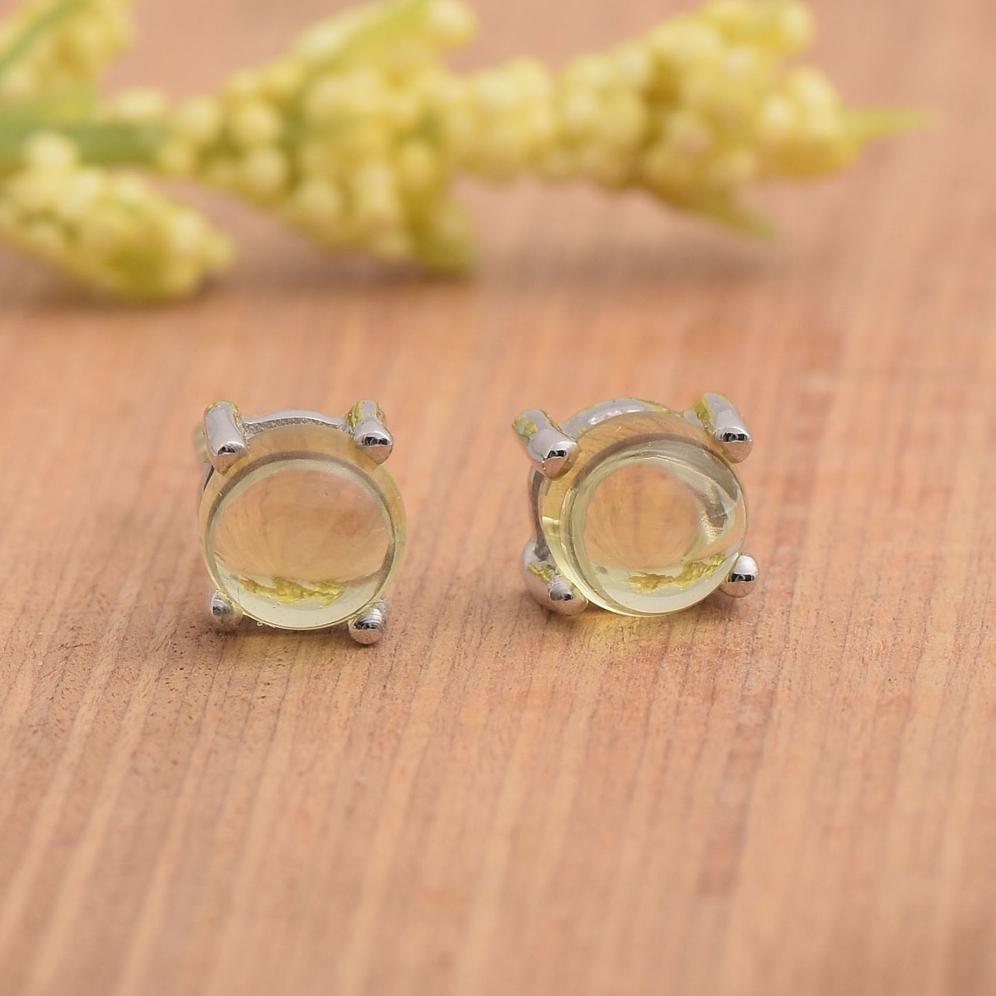Silver Lemon Quartz Studs Earrings