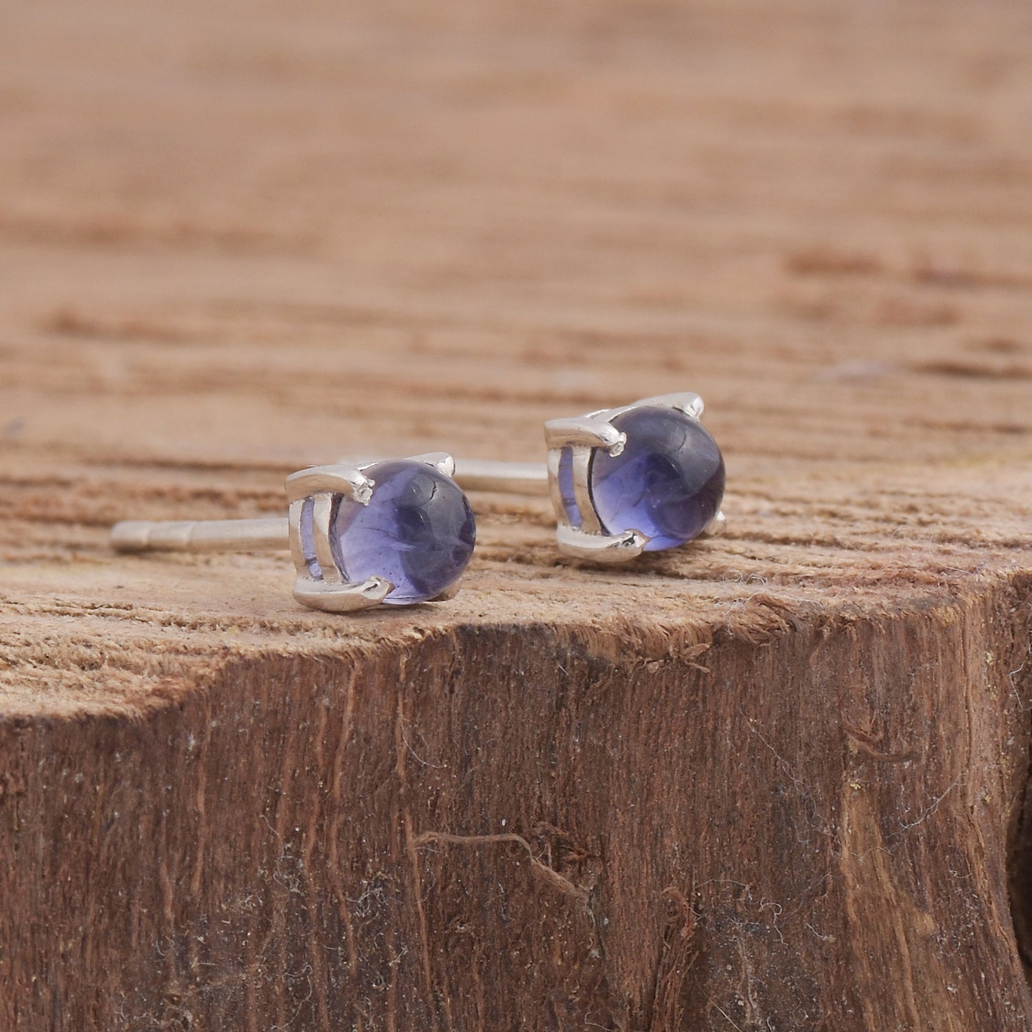 Solitaire Iolite Studs Earrings