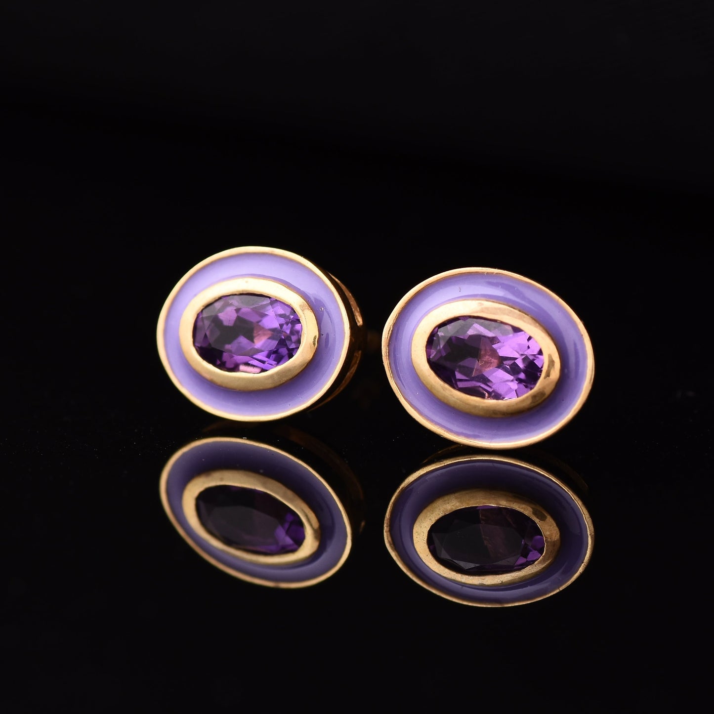 Purple Amethyst Enamel Studs Earrings
