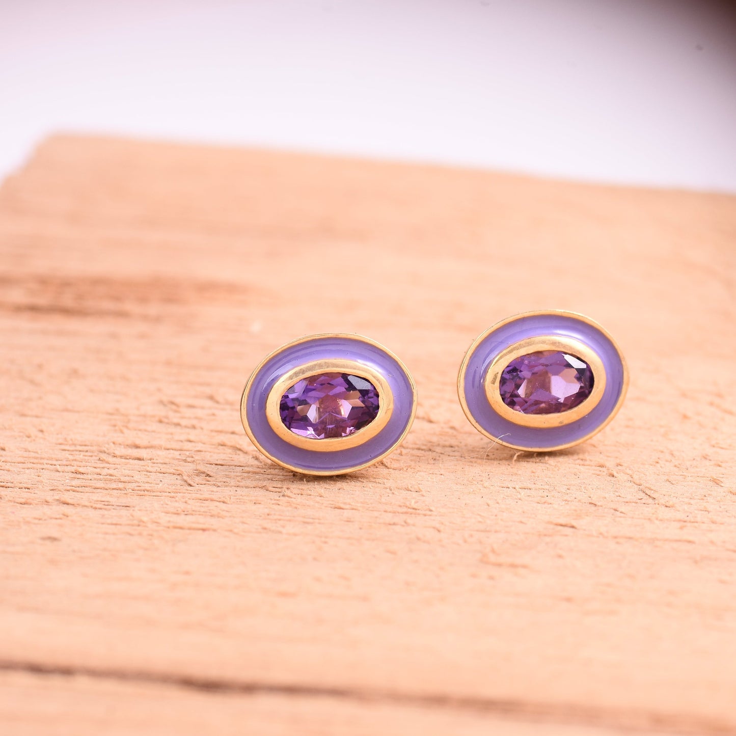 Purple Amethyst Enamel Studs Earrings