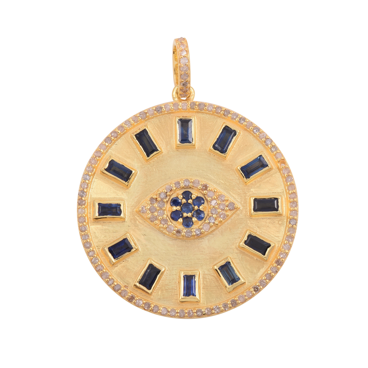 Blue Sapphire Evil Eye Round Disc Pendant