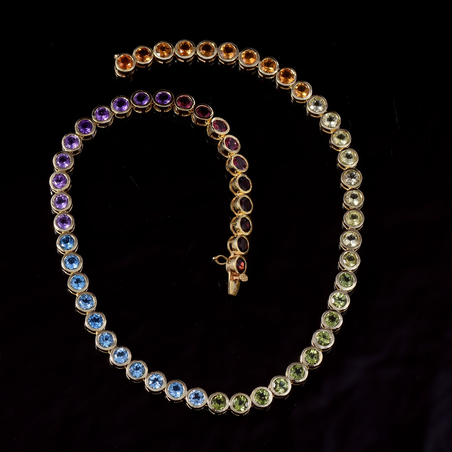 Rainbow Gemstone Tennis Necklace 925 Silver