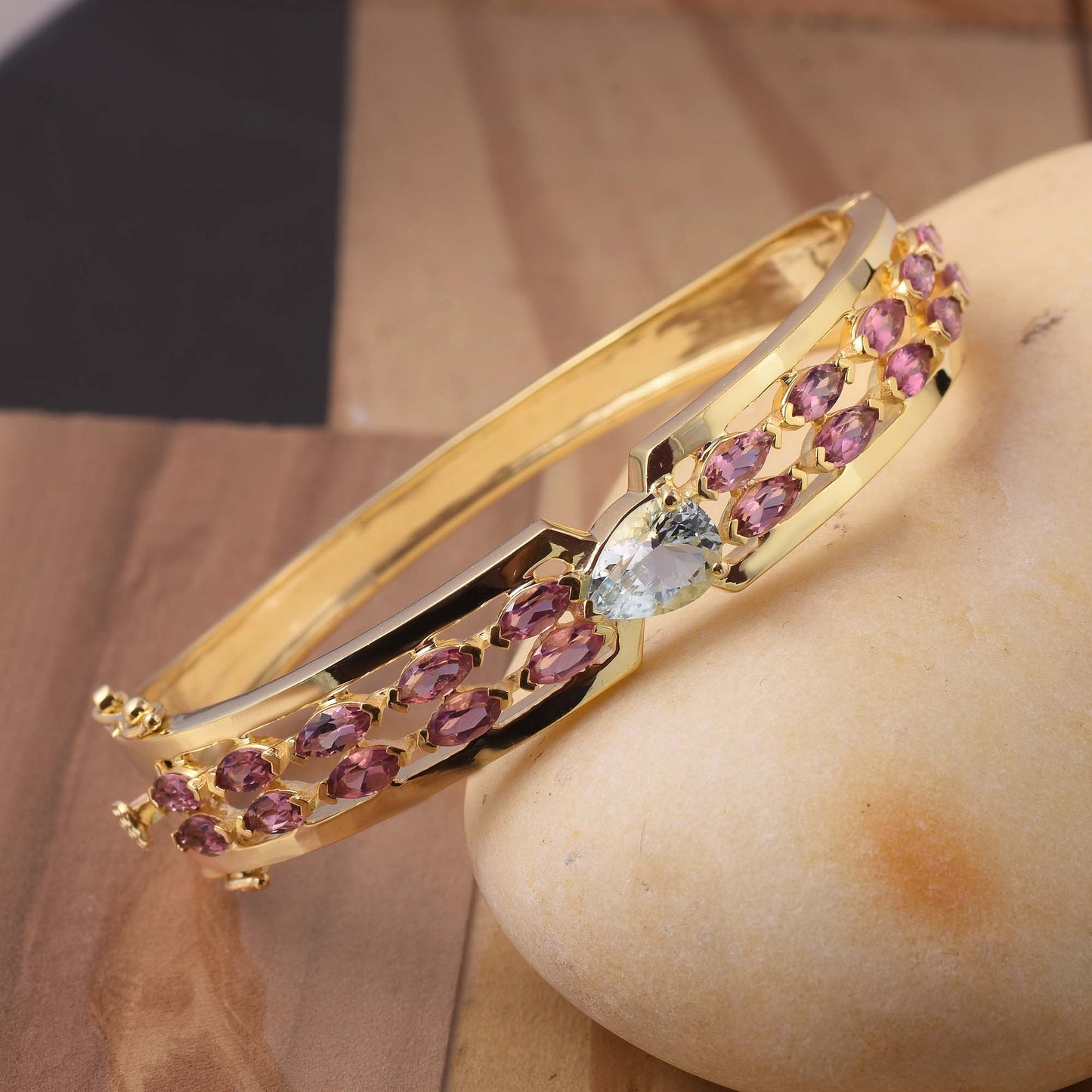 Aquamarine Double Layer Tourmaline Bangle