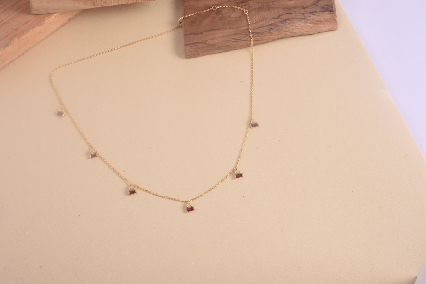 Rhodolite & Opal Droplet Station Choker Necklace