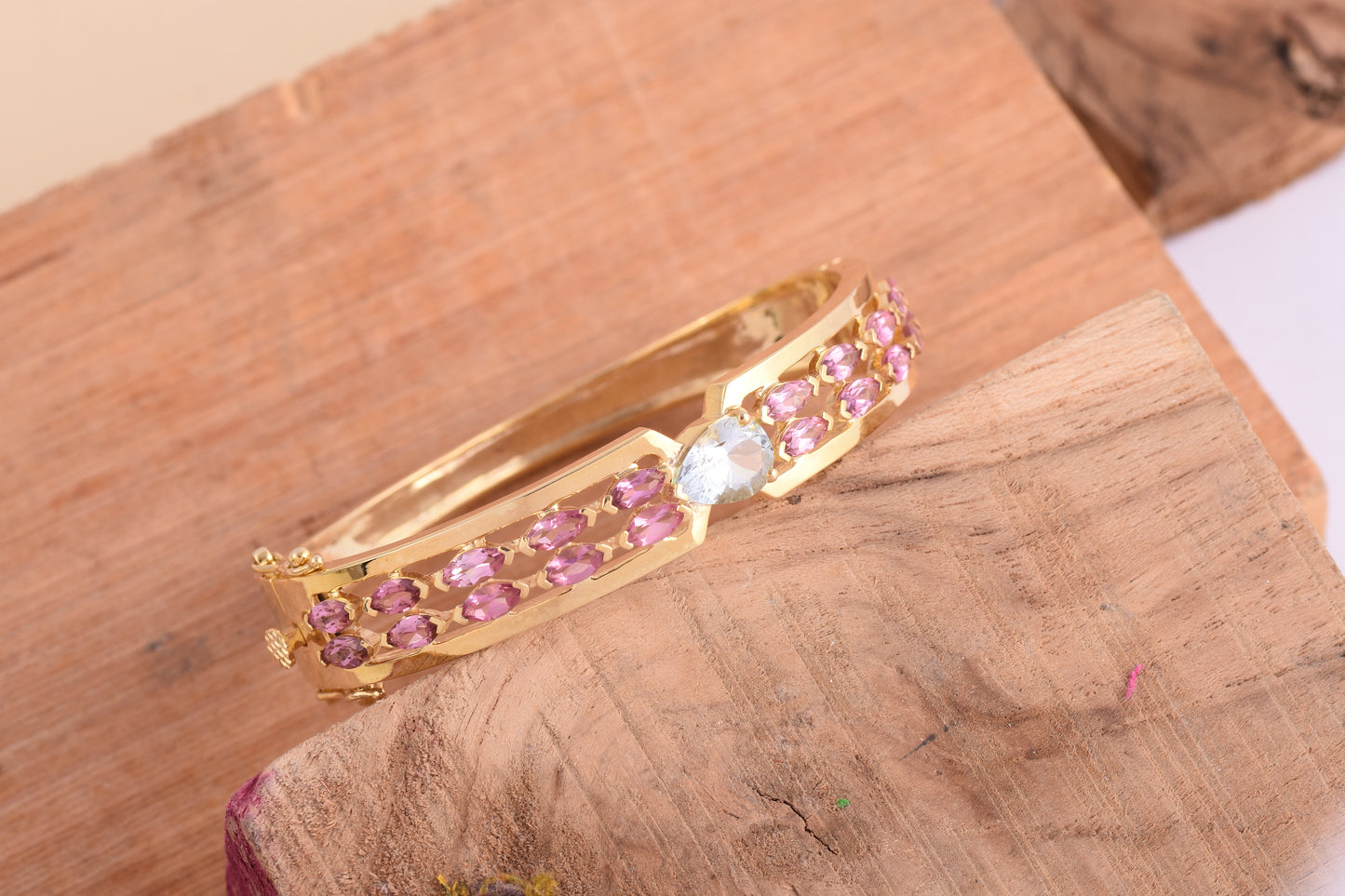 Aquamarine Double Layer Tourmaline Bangle