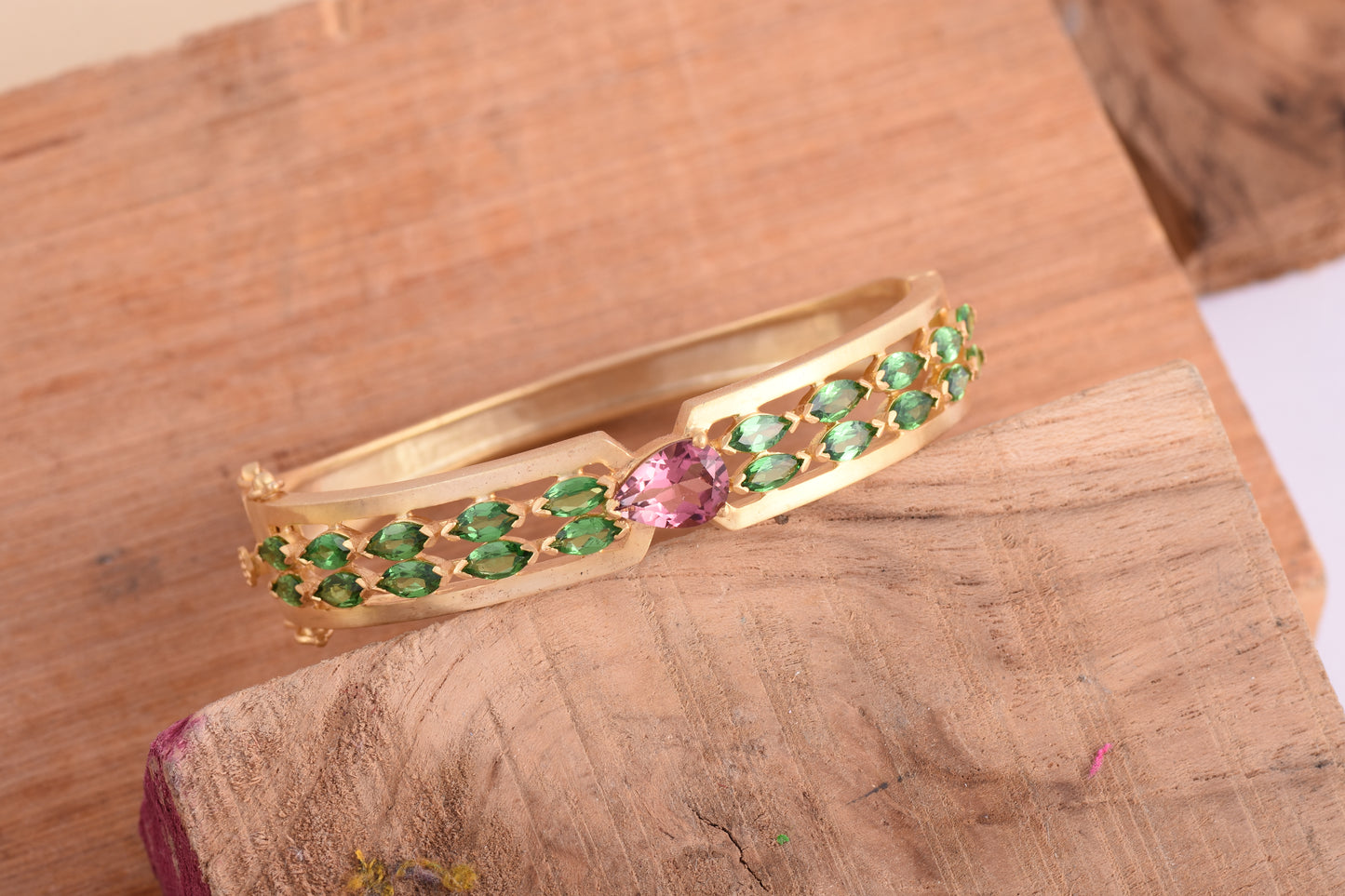Tourmaline Openable Bangle With Tsavorite