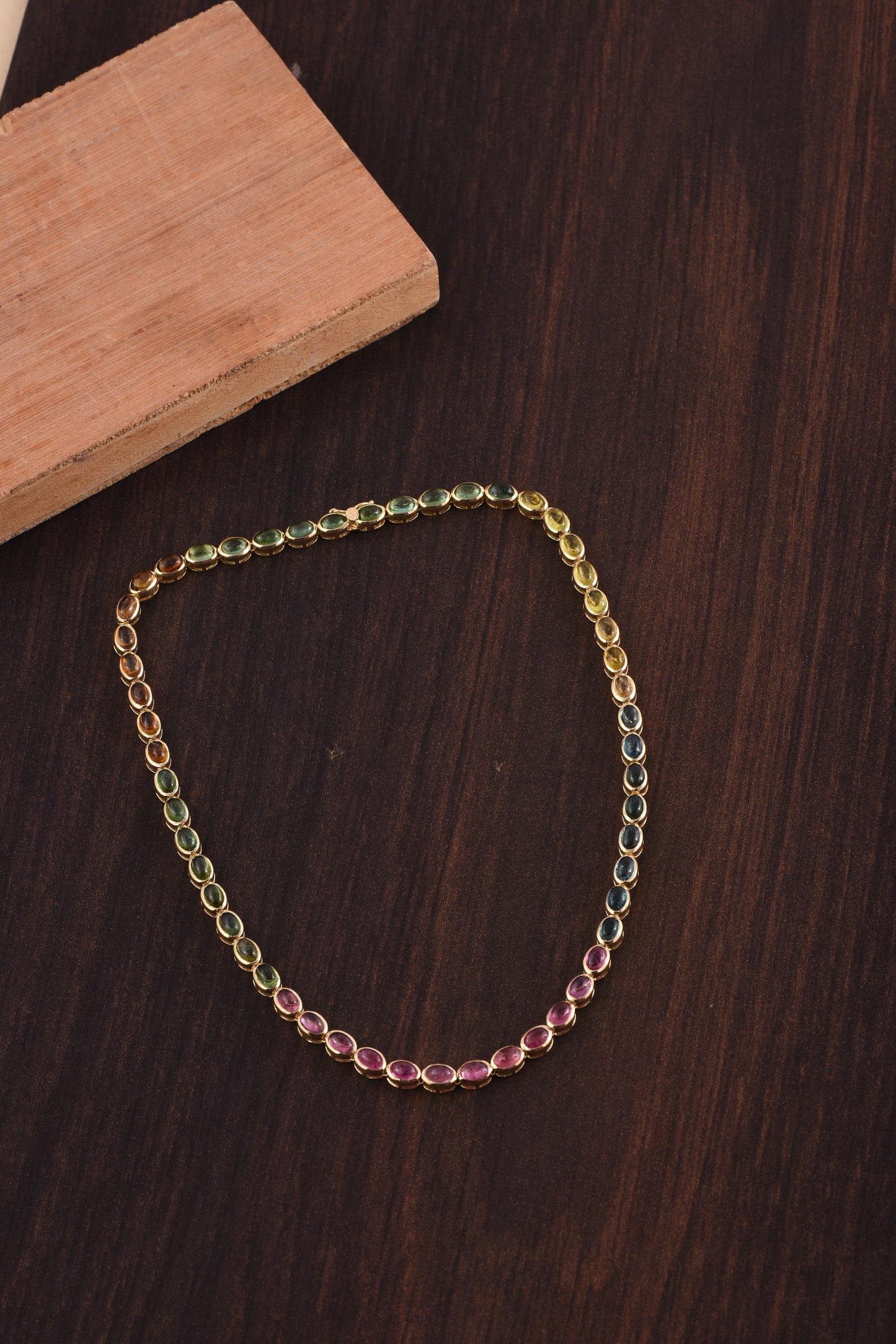 Cabochon Multi Tourmaline Tennis Necklace 925 Silver