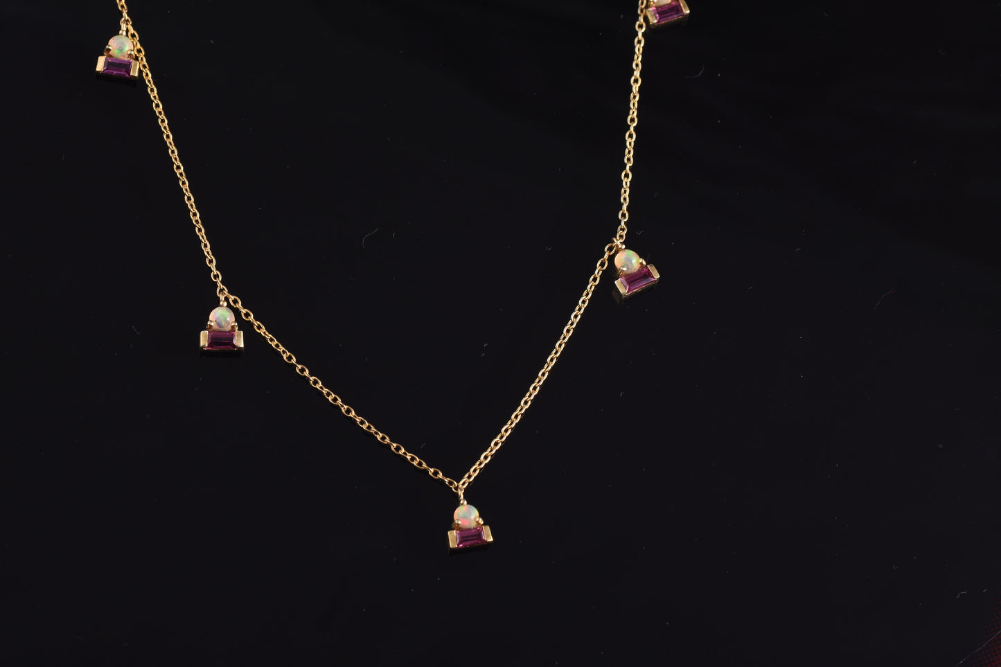 Rhodolite & Opal Droplet Station Choker Necklace