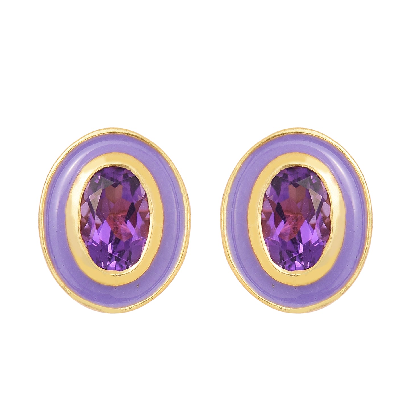 Purple Amethyst Enamel Studs Earrings