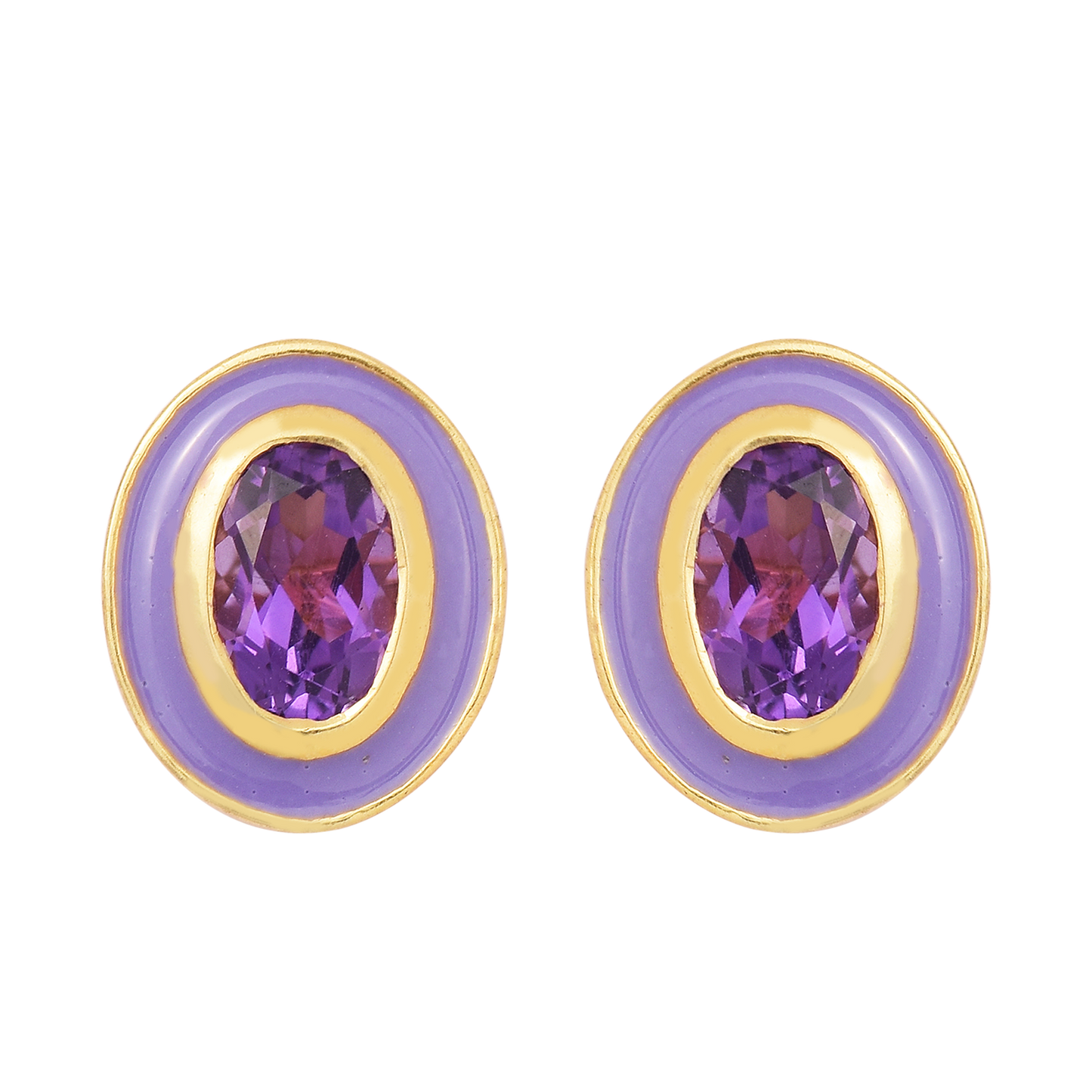 Purple Amethyst Enamel Studs Earrings