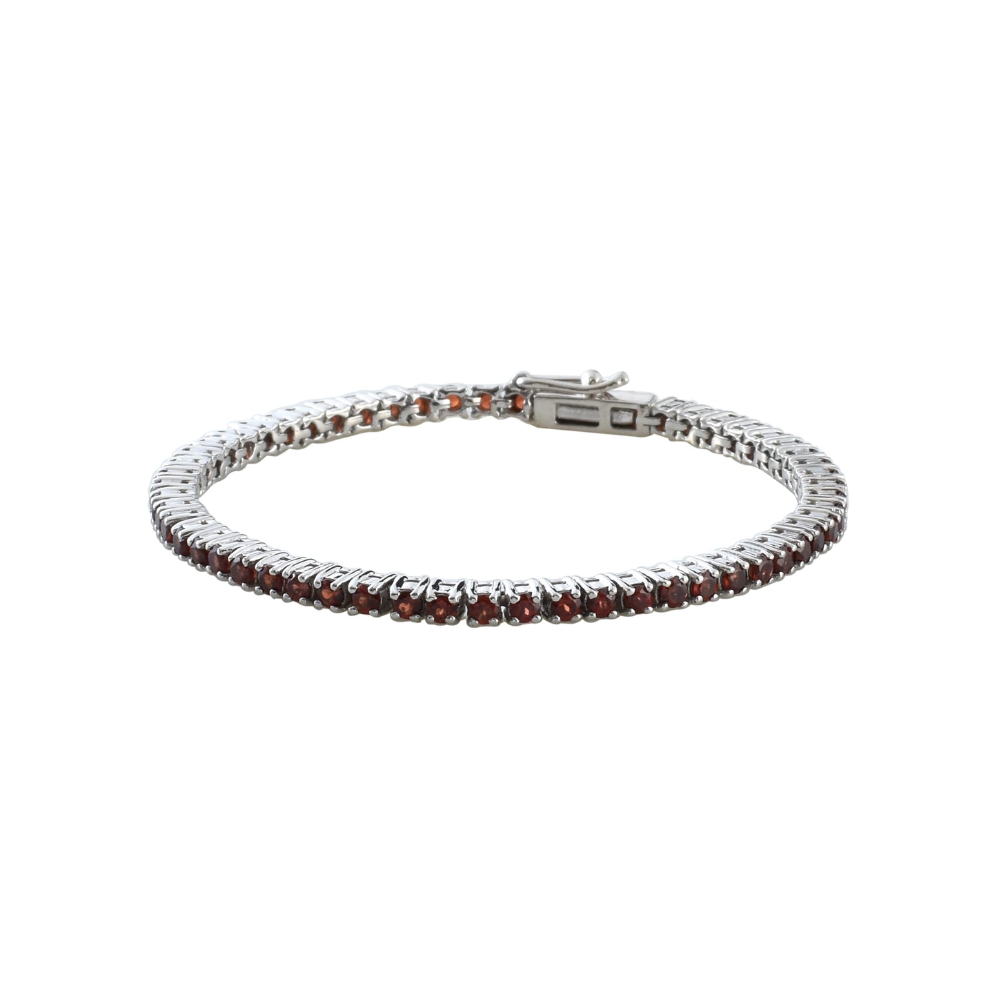 Silver Red Garnet Studded Tennis Bracelet 925 Silver
