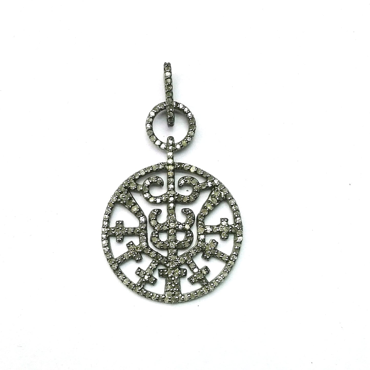 Delicate Pave Diamond Round Silver Pendant