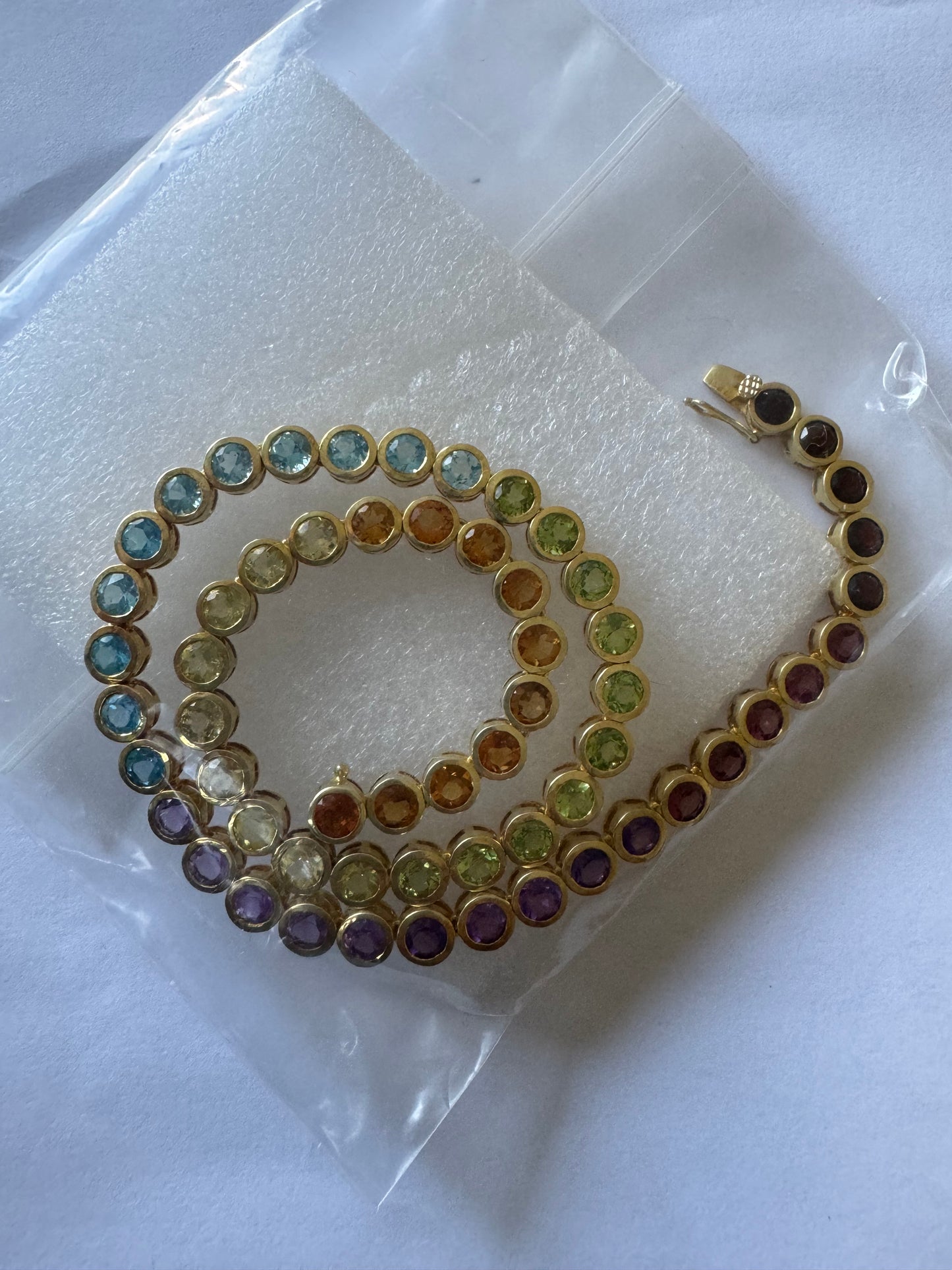 Rainbow Gemstone Tennis Necklace 925 Silver