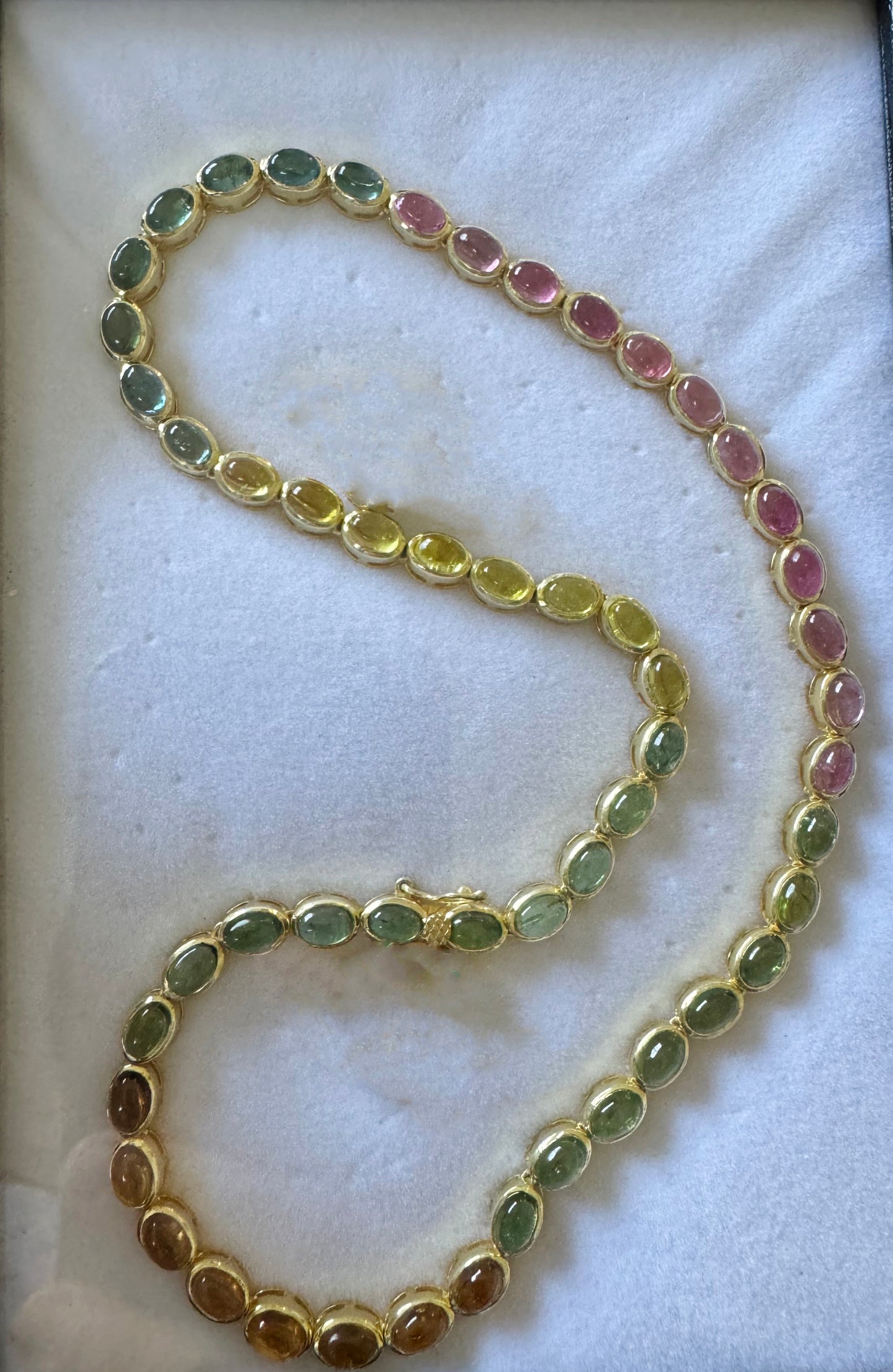 Cabochon Multi Tourmaline Tennis Necklace 925 Silver