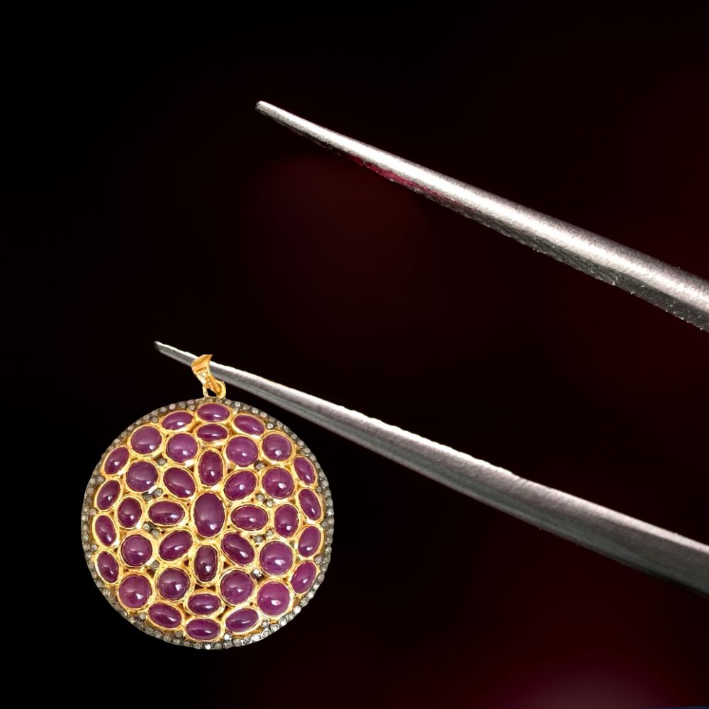 Sterling Captivating Designer Ruby Pendent With Diamond