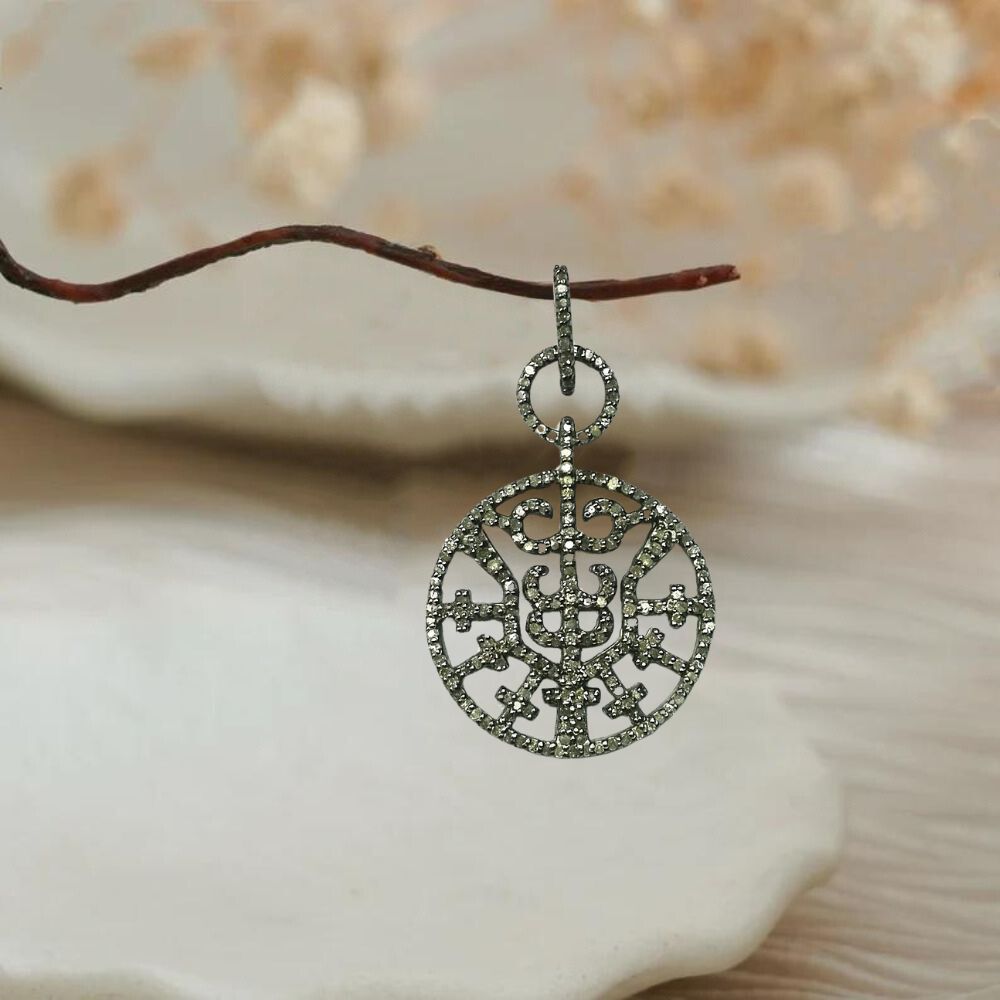Delicate Pave Diamond Round Silver Pendant