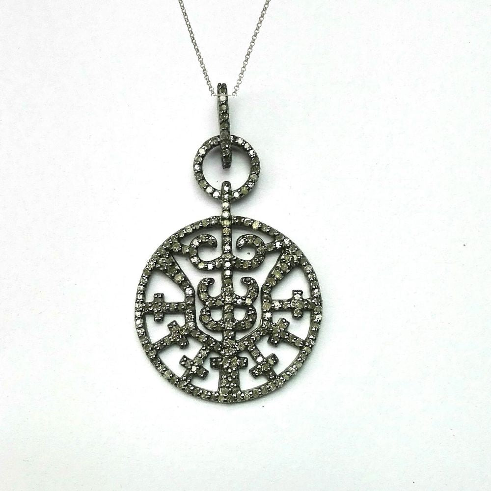 Delicate Pave Diamond Round Silver Pendant