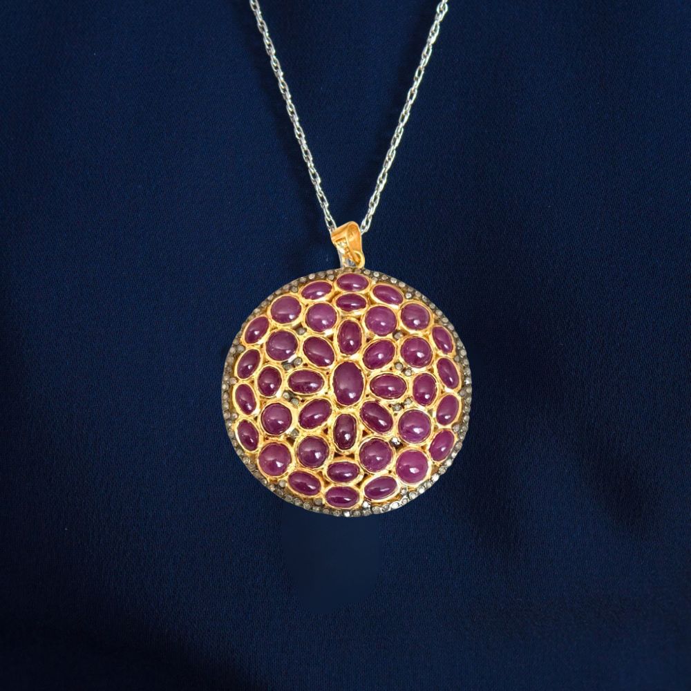 Sterling Captivating Designer Ruby Pendent With Diamond