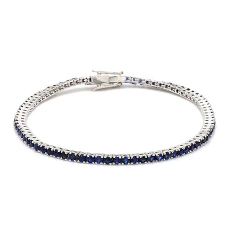 Real Blue Sapphire Round Tennis Bracelet 925 Silver
