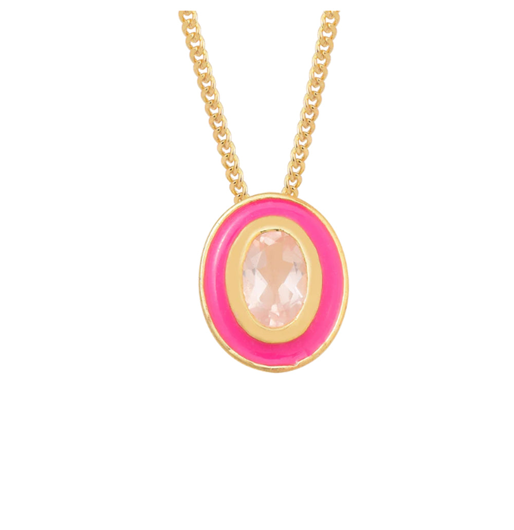Oval Rose Quartz Enamel Chain Necklace