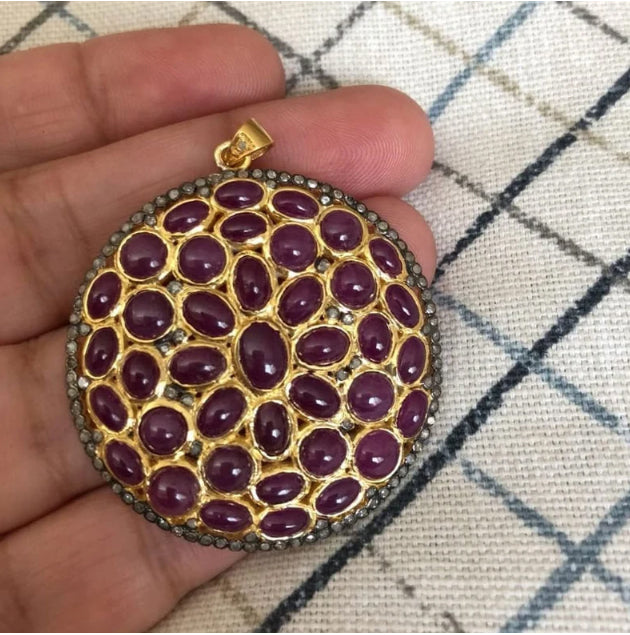 Sterling Captivating Designer Ruby Pendent With Diamond