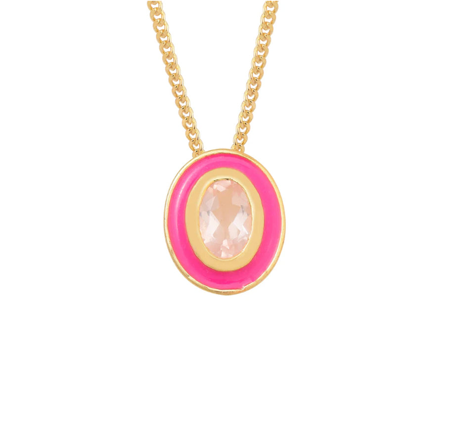 Oval Rose Quartz Enamel Chain Necklace