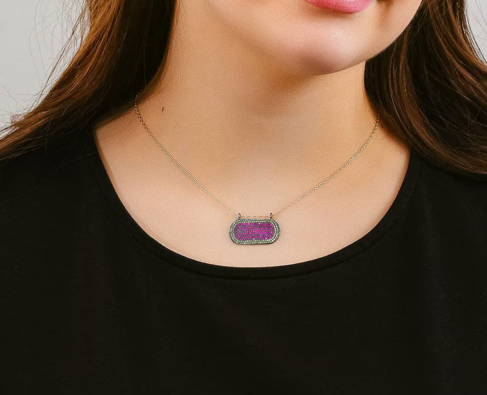 Pave Ruby Connector Pendant With Diamonds