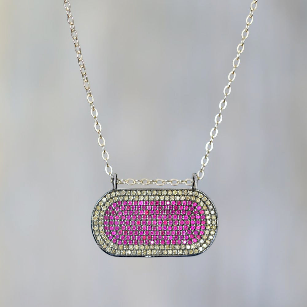 Pave Ruby Connector Pendant With Diamonds