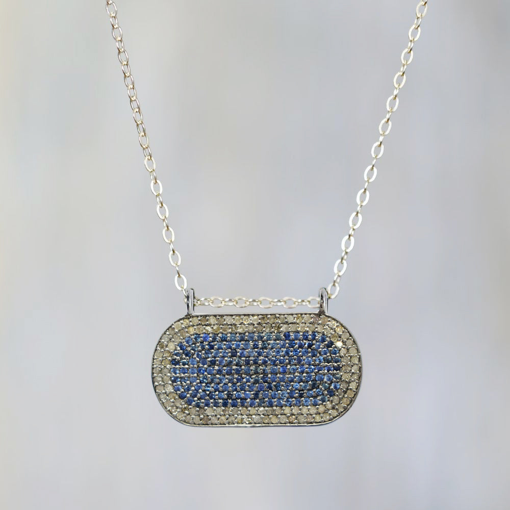 Pave Diamonds Connector Pendants With Sapphire