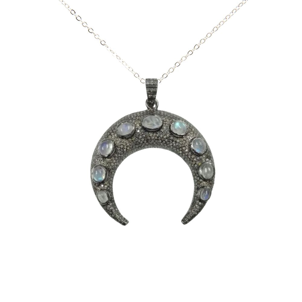 Pave Diamond Crescent Silver Pendant