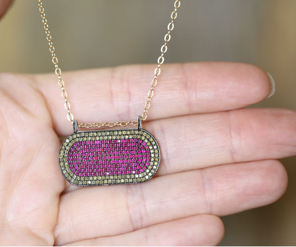 Pave Ruby Connector Pendant With Diamonds