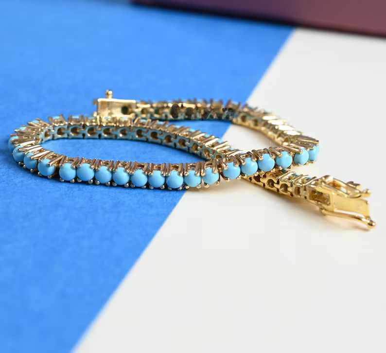 Turquoise Round Tennis Bracelet 925 Silver