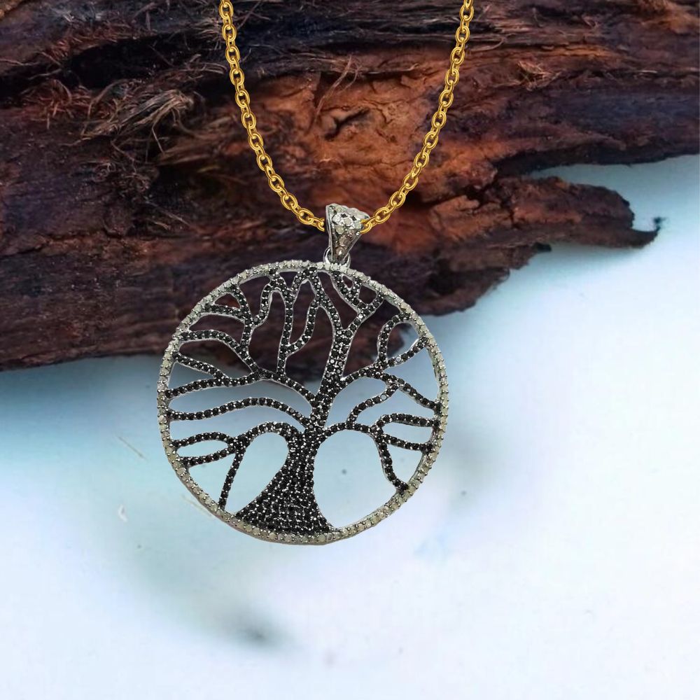 Black Spinal Three Of Life Pendant With Diamonds