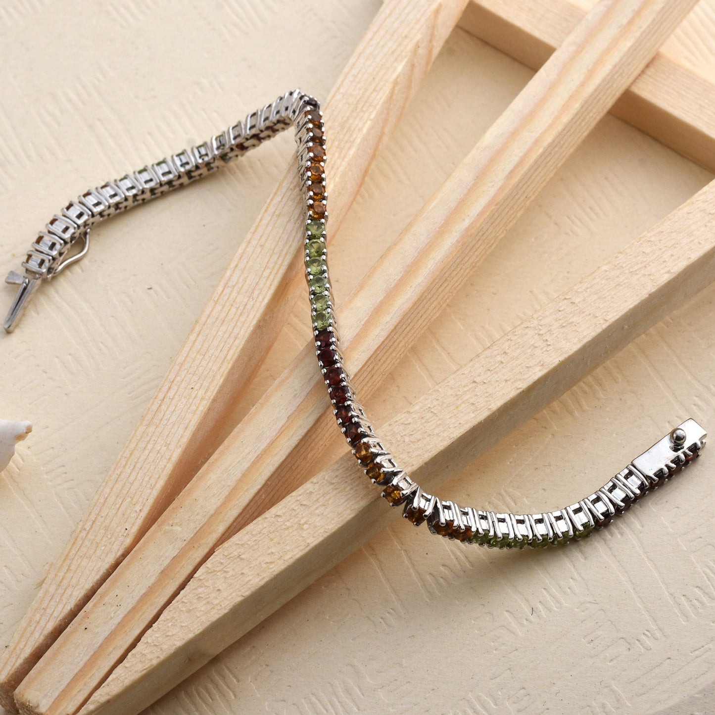 925 Silver Multi Gemstone Tennis Bracelet