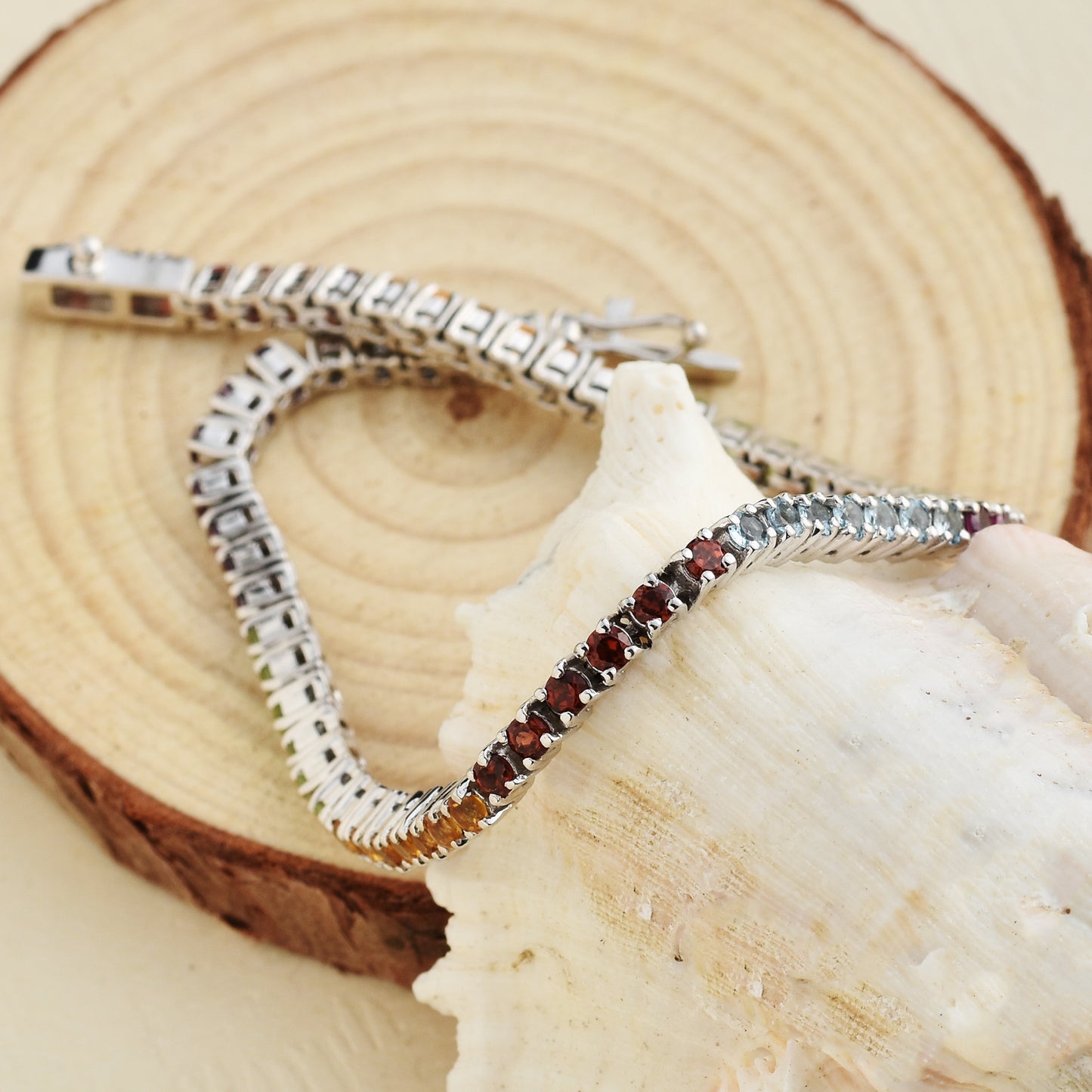 925 Silver Multi Gemstone Tennis Bracelet