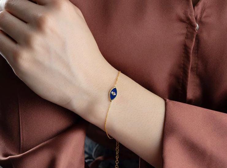 Blue Enamelled Evil Eye Diamond Bracelet