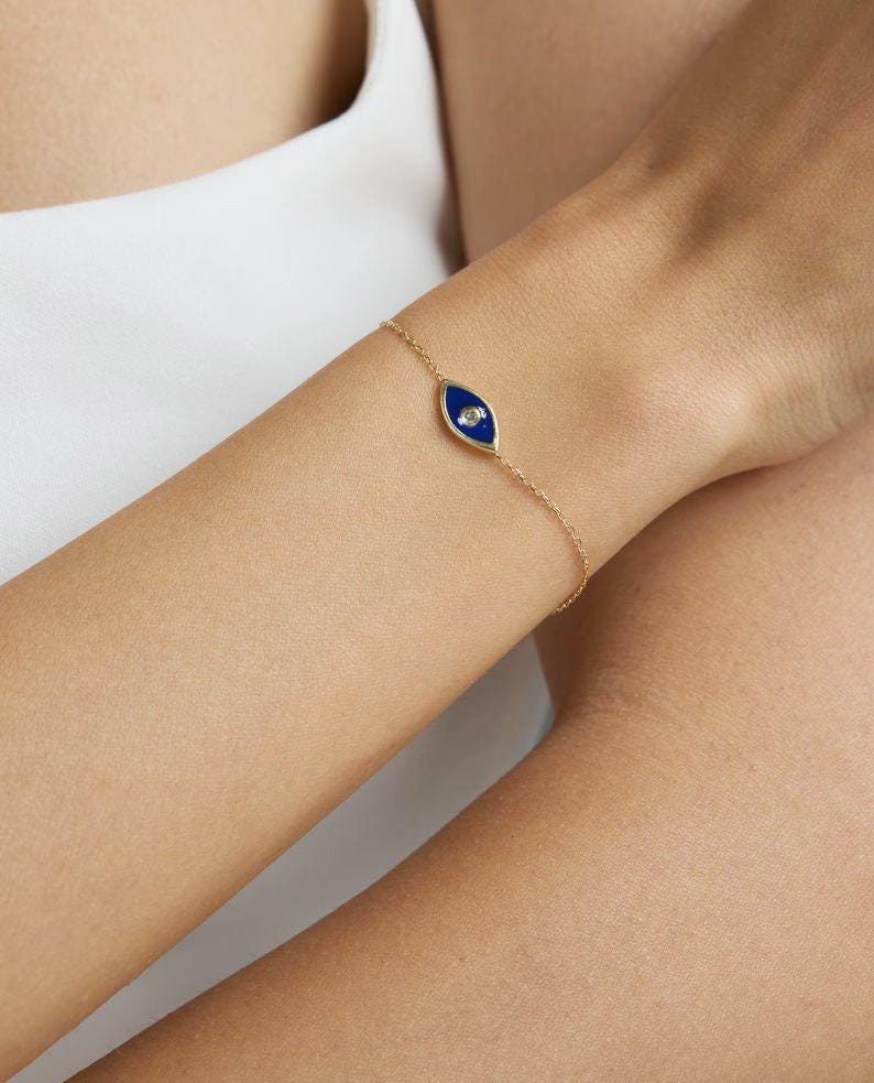 Blue Enamelled Evil Eye Diamond Bracelet