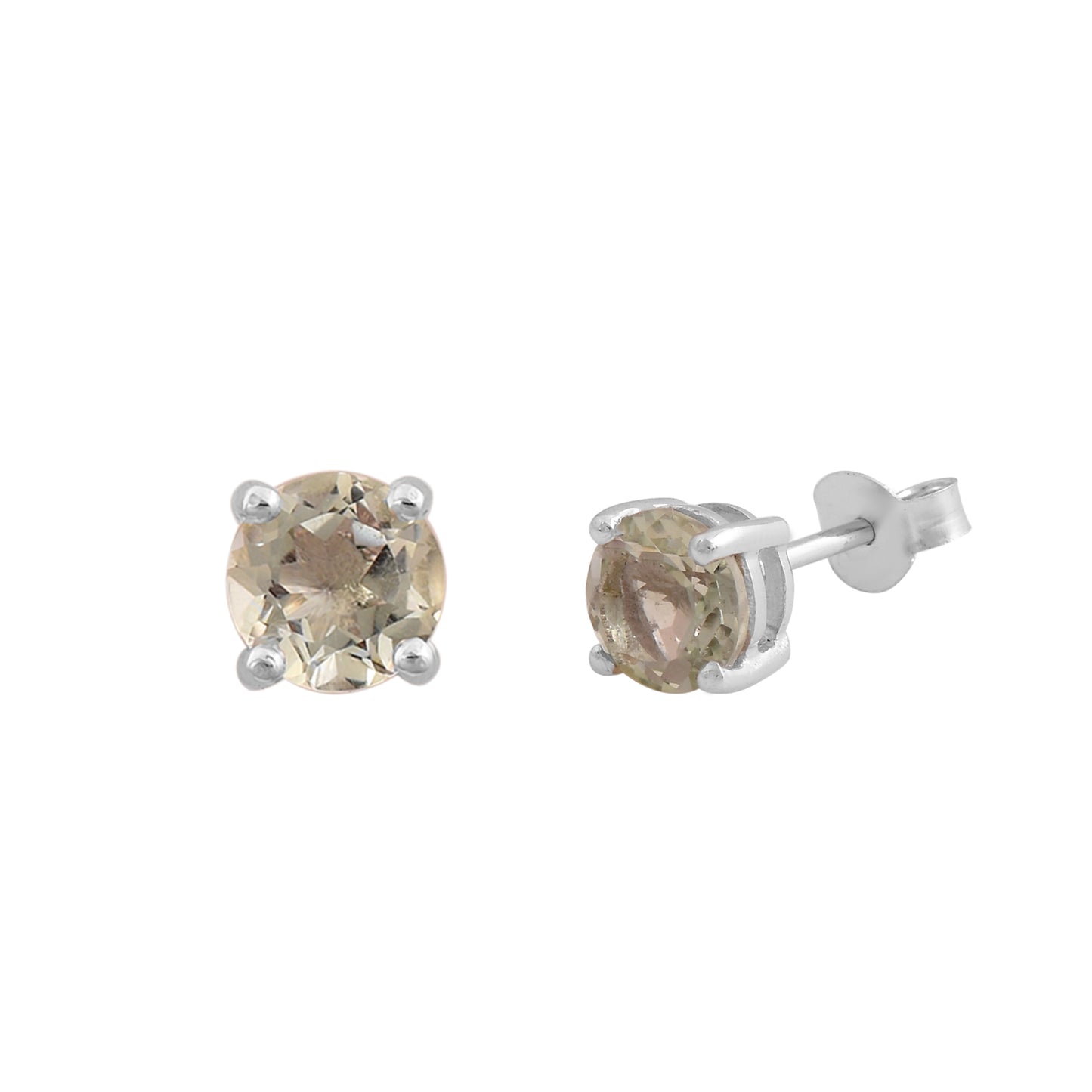 Silver Green Amethyst Studs Earrings
