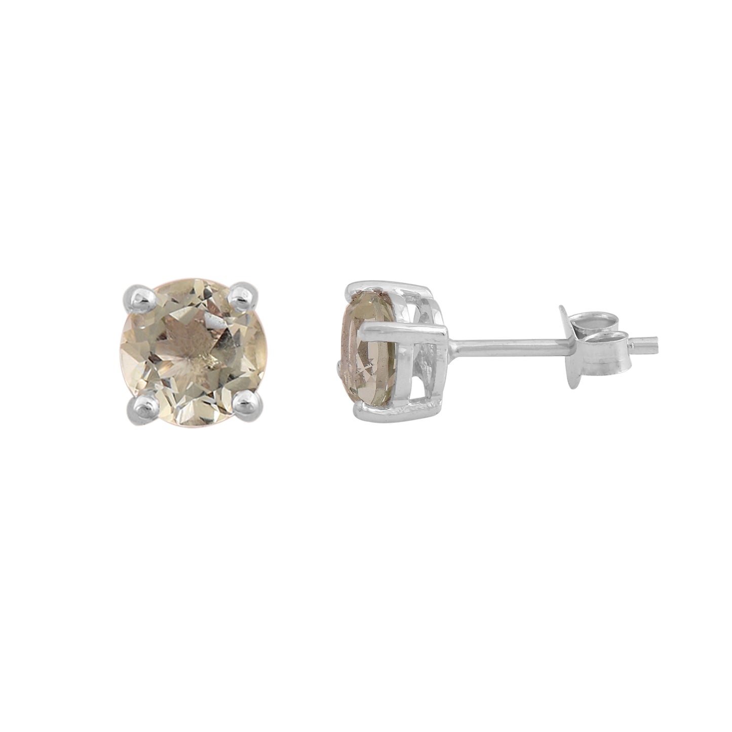 Silver Green Amethyst Studs Earrings