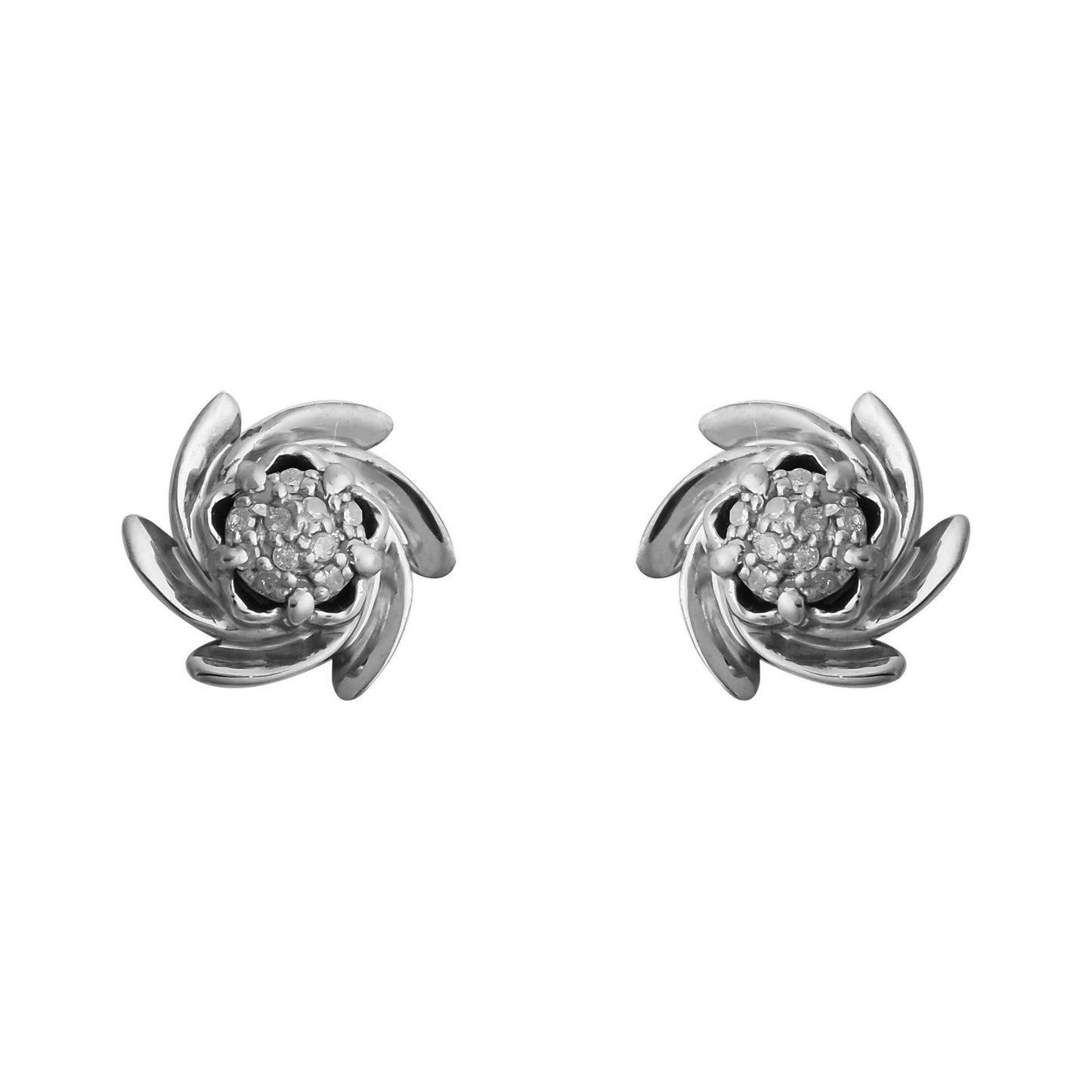 Diamond Flower Wheels Stud Earrings