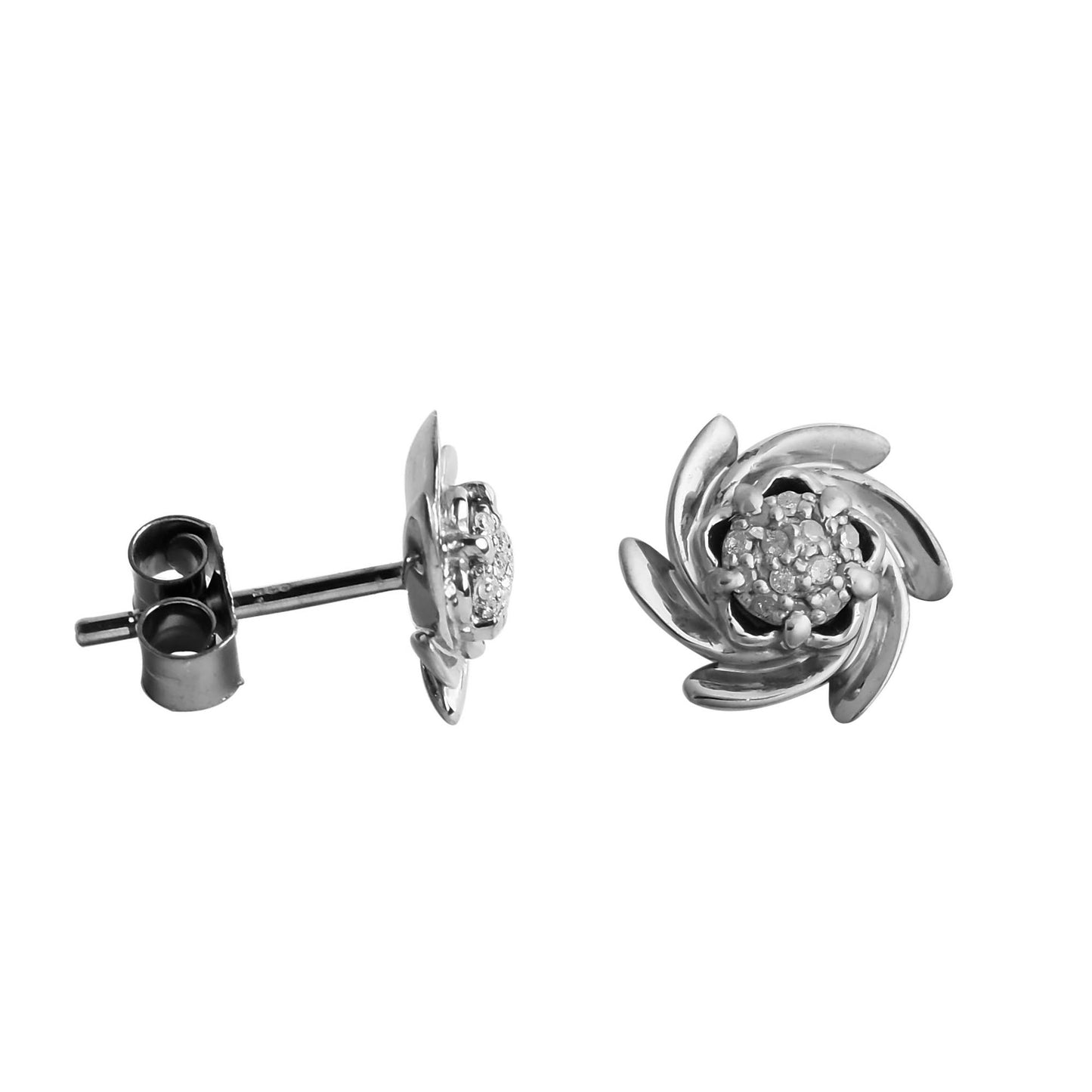 Diamond Flower Wheels Stud Earrings