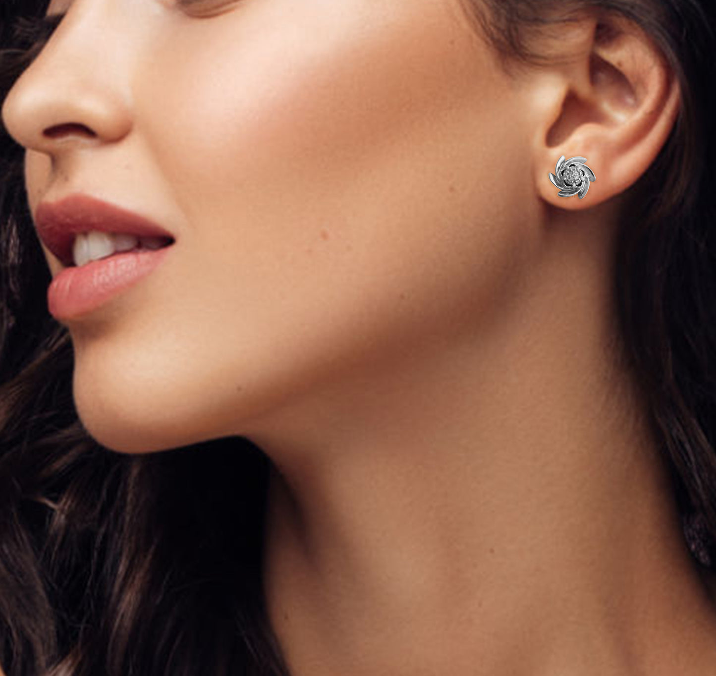 Diamond Flower Wheels Stud Earrings