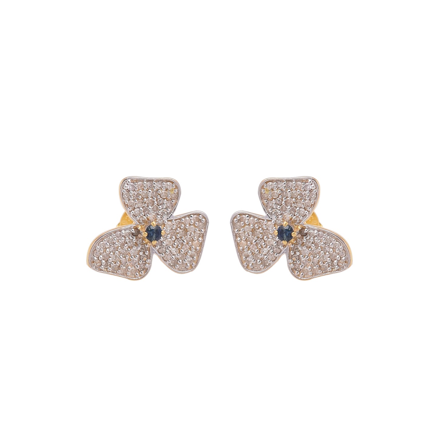 Blue Sapphire Floral Studs